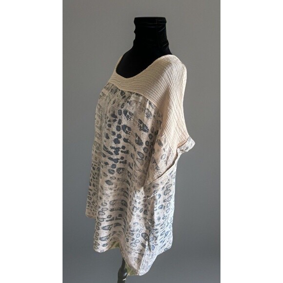Lungo L'arno Beige Linen Blouse Snakeskin Print Artsy Boho Lagenlook Size 2X - Picture 4 of 10